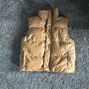Women’s vegan Leather camel puffer vest